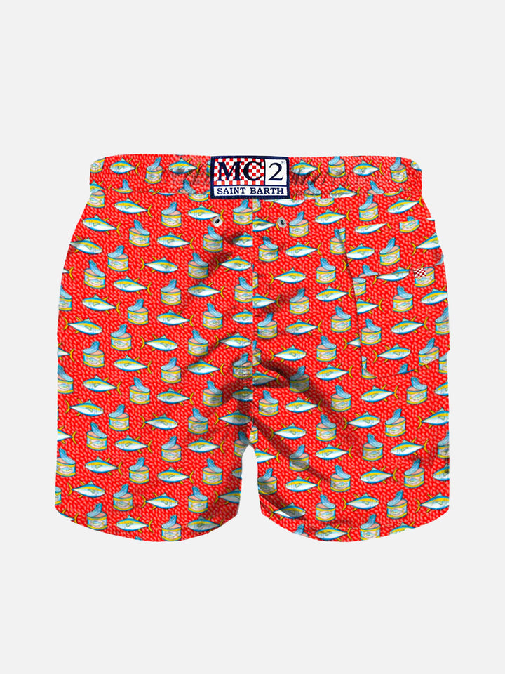 Micro tuna box print boy's light red swimshorts - MC2 Saint Barth