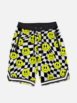 Boy long swim shorts with groovy smile pattern