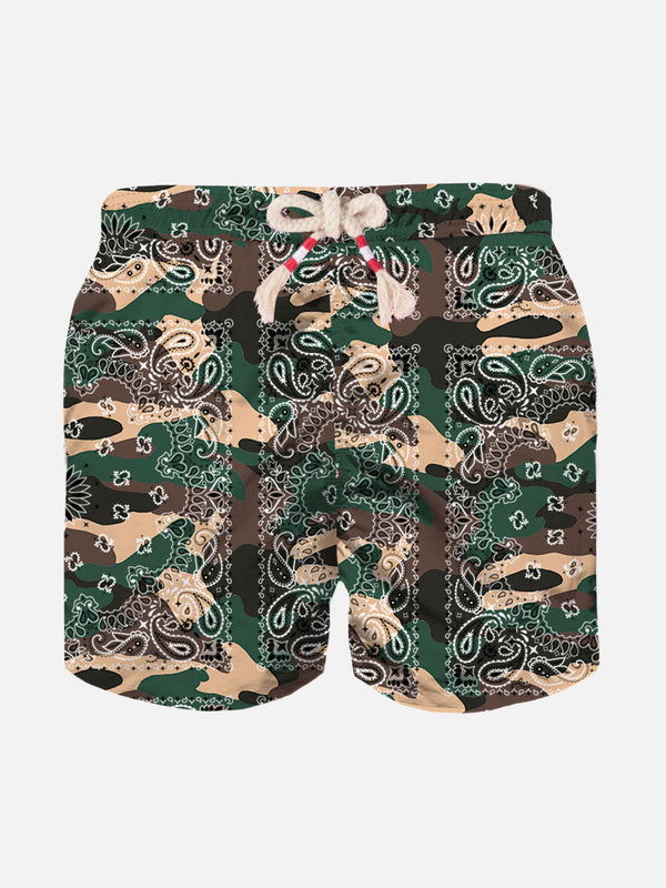 Badeshorts für Jungen mit Camouflage-Bandana-Print