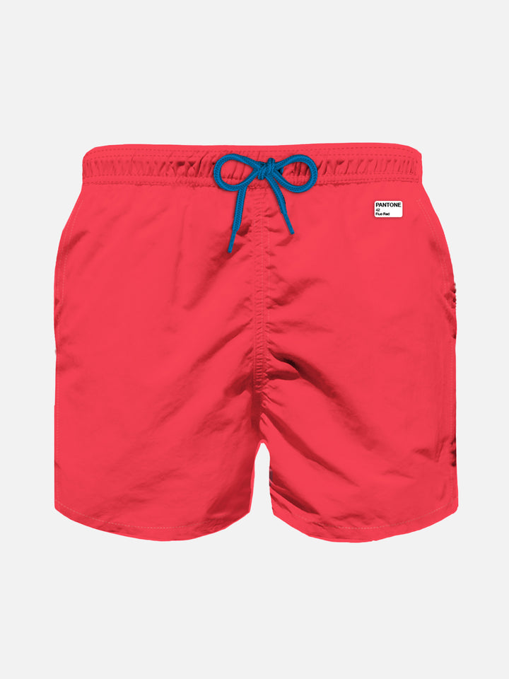 Boy fluo red lightweight swim shorts Lighting Pantone | PANTONE® SPECIAL EDITION - MC2 Saint Barth