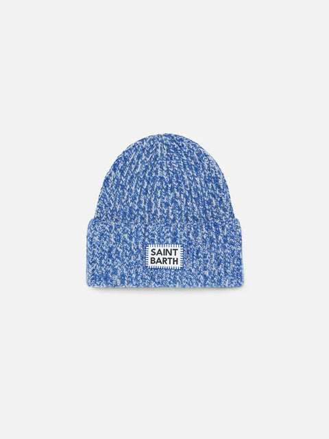Kid white and bluette mouliné beanie with Saint Barth embroidery - MC2 Saint Barth