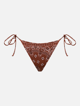 Woman bandanna swim briefs with side laces