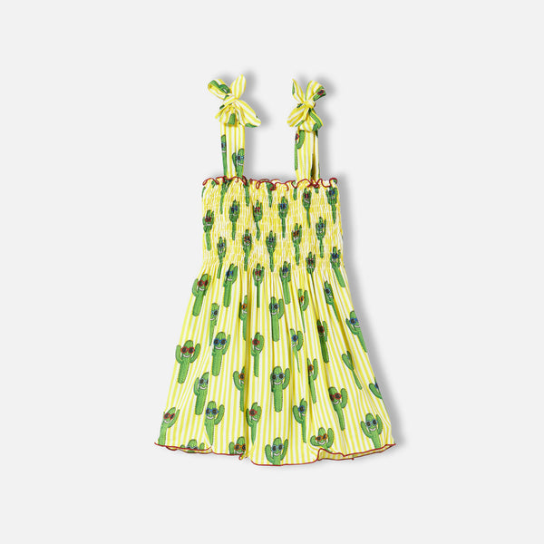 Mädchenkleid mit fröhlichem Kaktus-Print