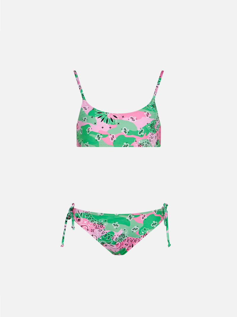 Bikini da bambina a bralette con stampa mimetica