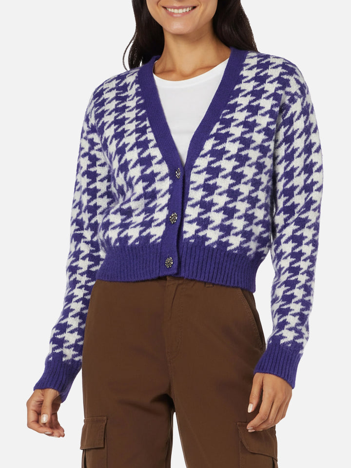 Cardigan crop da donna con bottoni gioiello