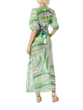 Langes Kleid Bliss aus Baumwolle und Seide mit Palmenprint