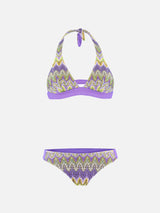 Chevron lilac knitted triangle bikini