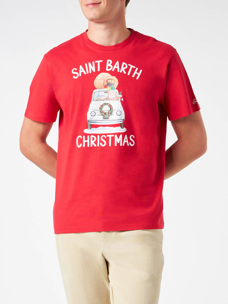 Man heavy cotton t-shirt with Saint Barth Christmas print