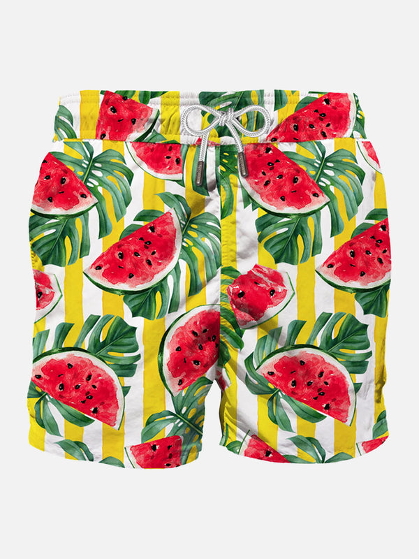 Mittellange Badeshorts mit Wassermelonen-Print