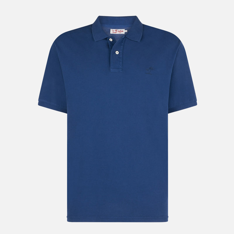 Polo in denim piquet con logo St. Barth effetto vintage