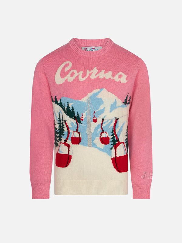 Girl crewneck sweater with Courmayeur postcard