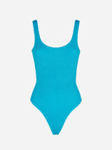 Hellblauer Damen-Badeanzug in Crinkle-Optik
