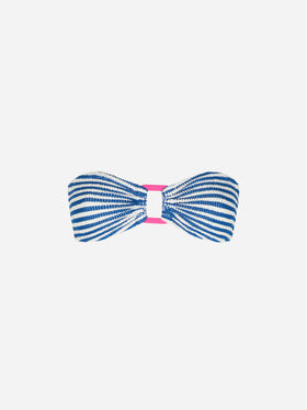 Maillot de bain femme avec haut bandeau rayé en tissu crinkle 