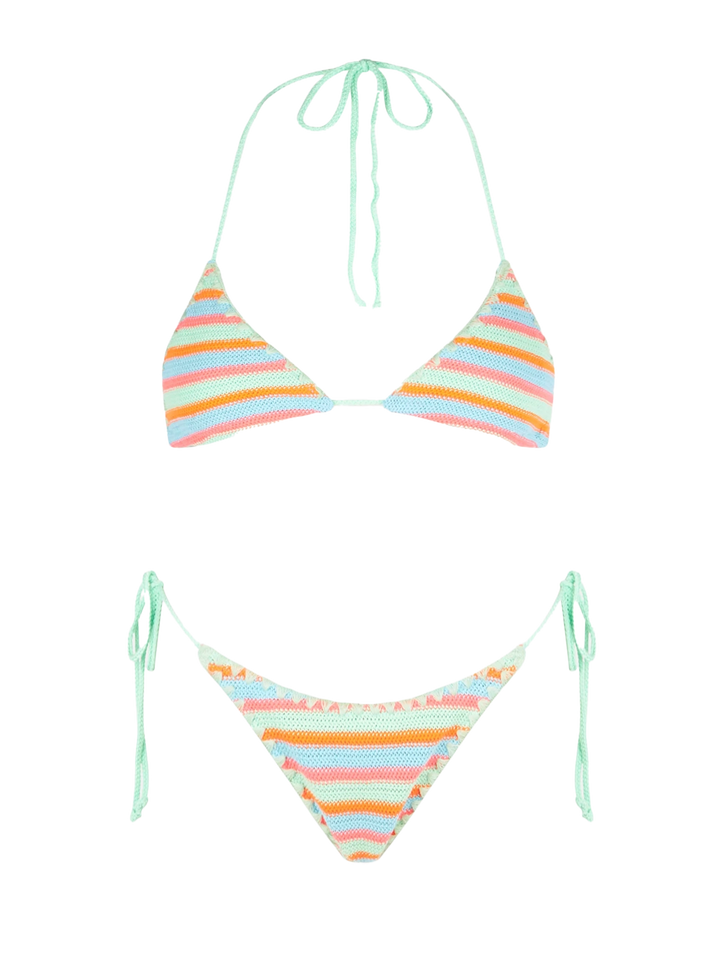 Gestreifter, gehäkelter Triangel-Bikini für Damen
