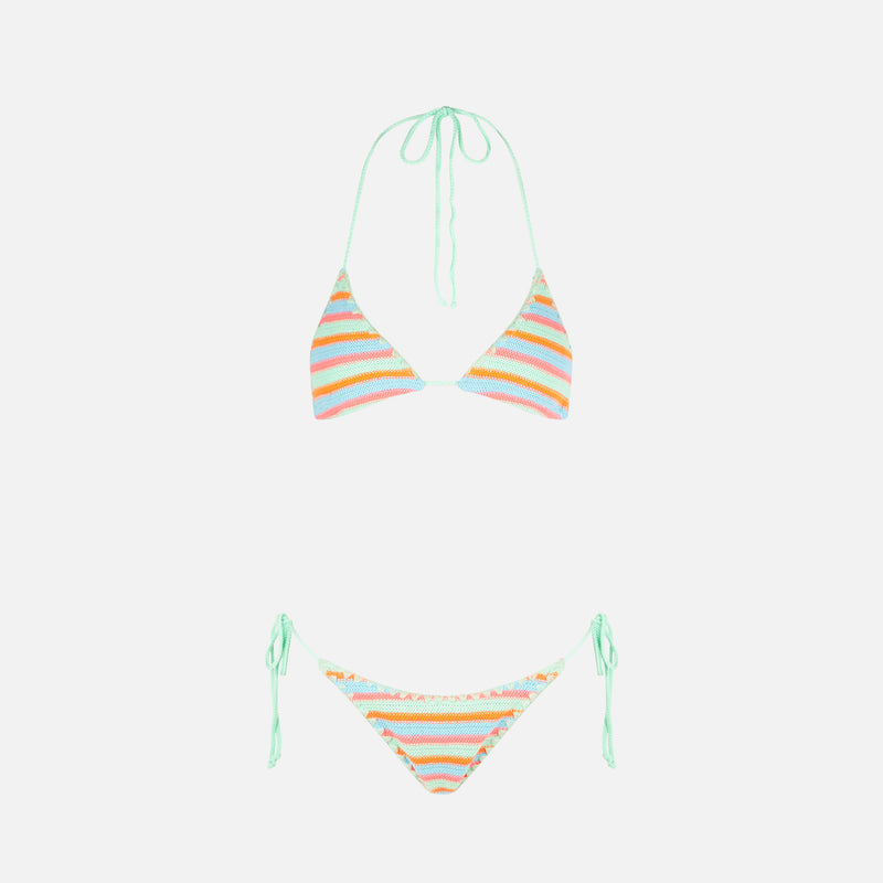 Woman striped crochet triangle bikini