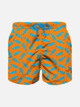 Orangefarbene Badeshorts für Jungen mit Mikro-Krokodil-Print