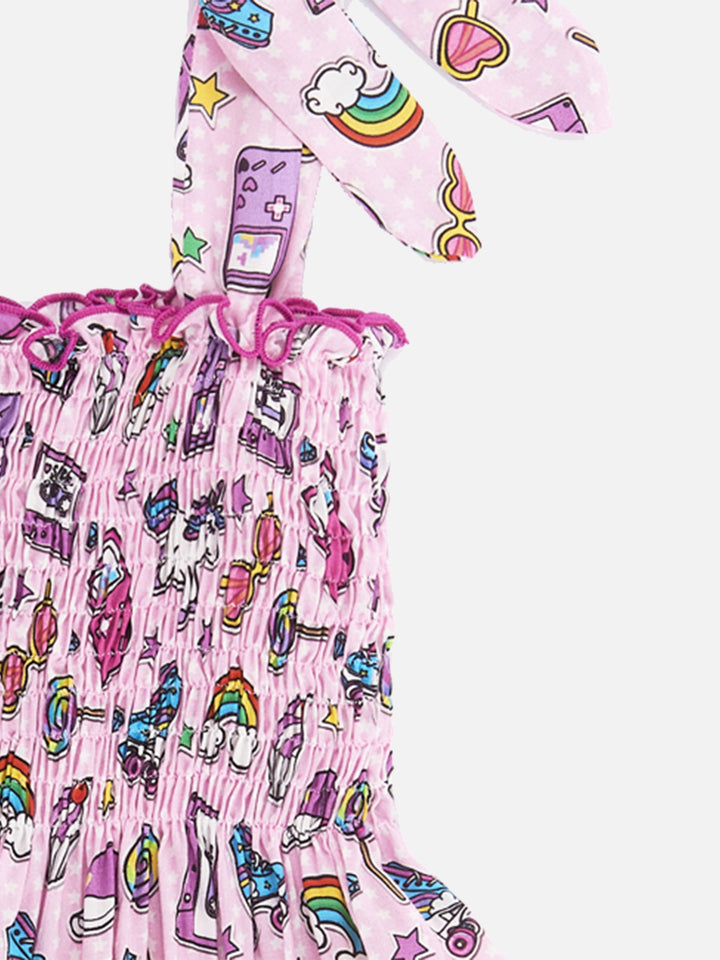 Cotton dress Lola with rainbow print