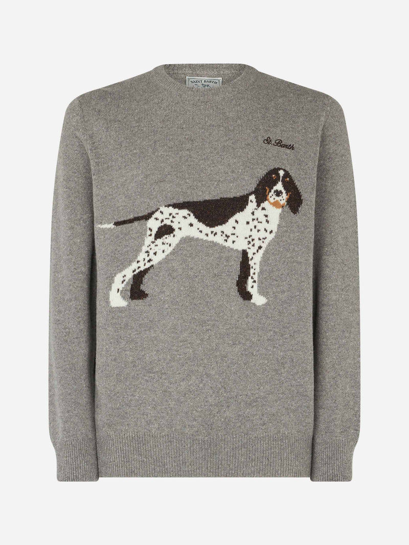 Donegal-Pullover mit Rundhalsausschnitt und Country-Dog-Jacquard für Herren