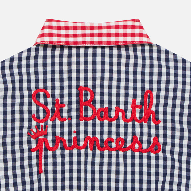 Girl gingham dress with St. Barth Princess embroidery