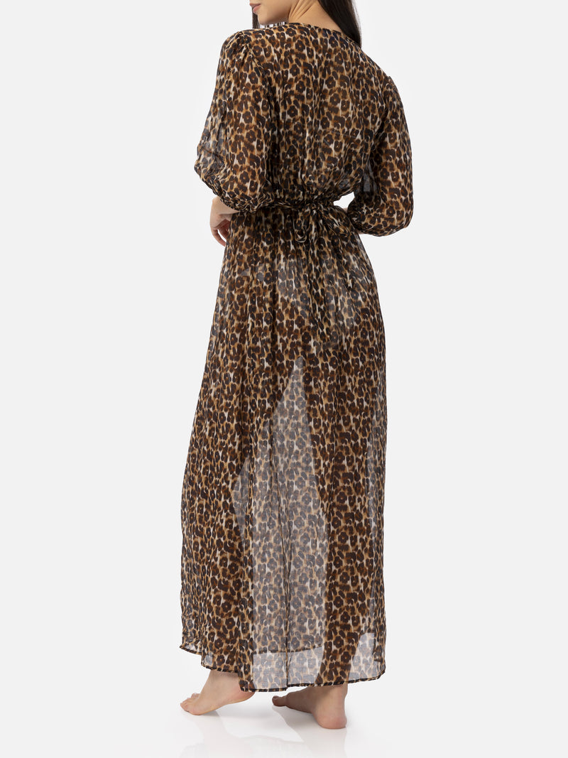 Cotton and silk long dress Bliss with animalier print