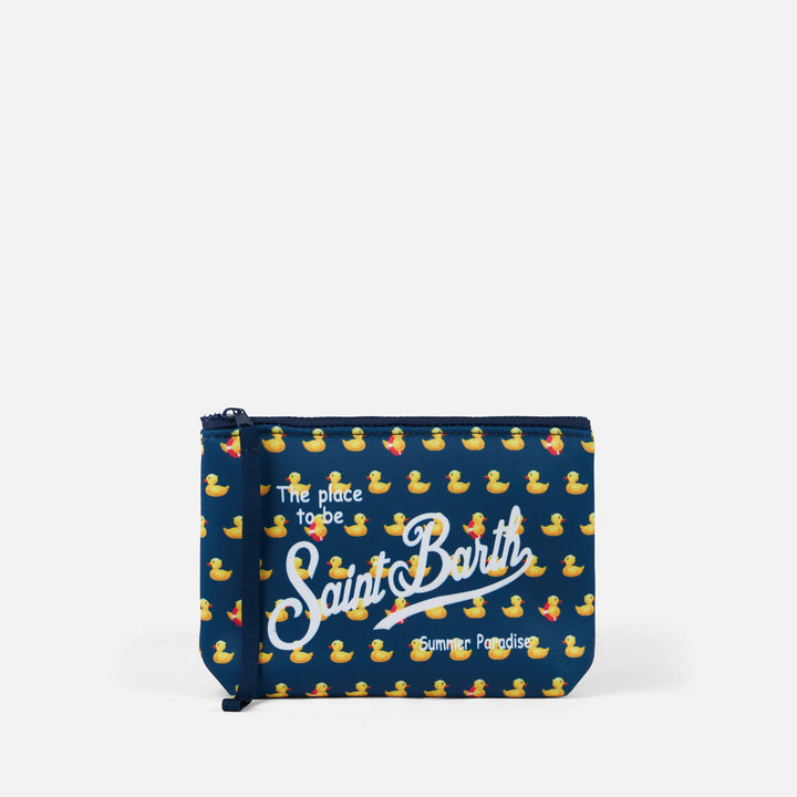 Pochette Aline in scuba con stampa papere