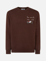 Man crewneck sweater with Sei Come la mia Moto embroidery