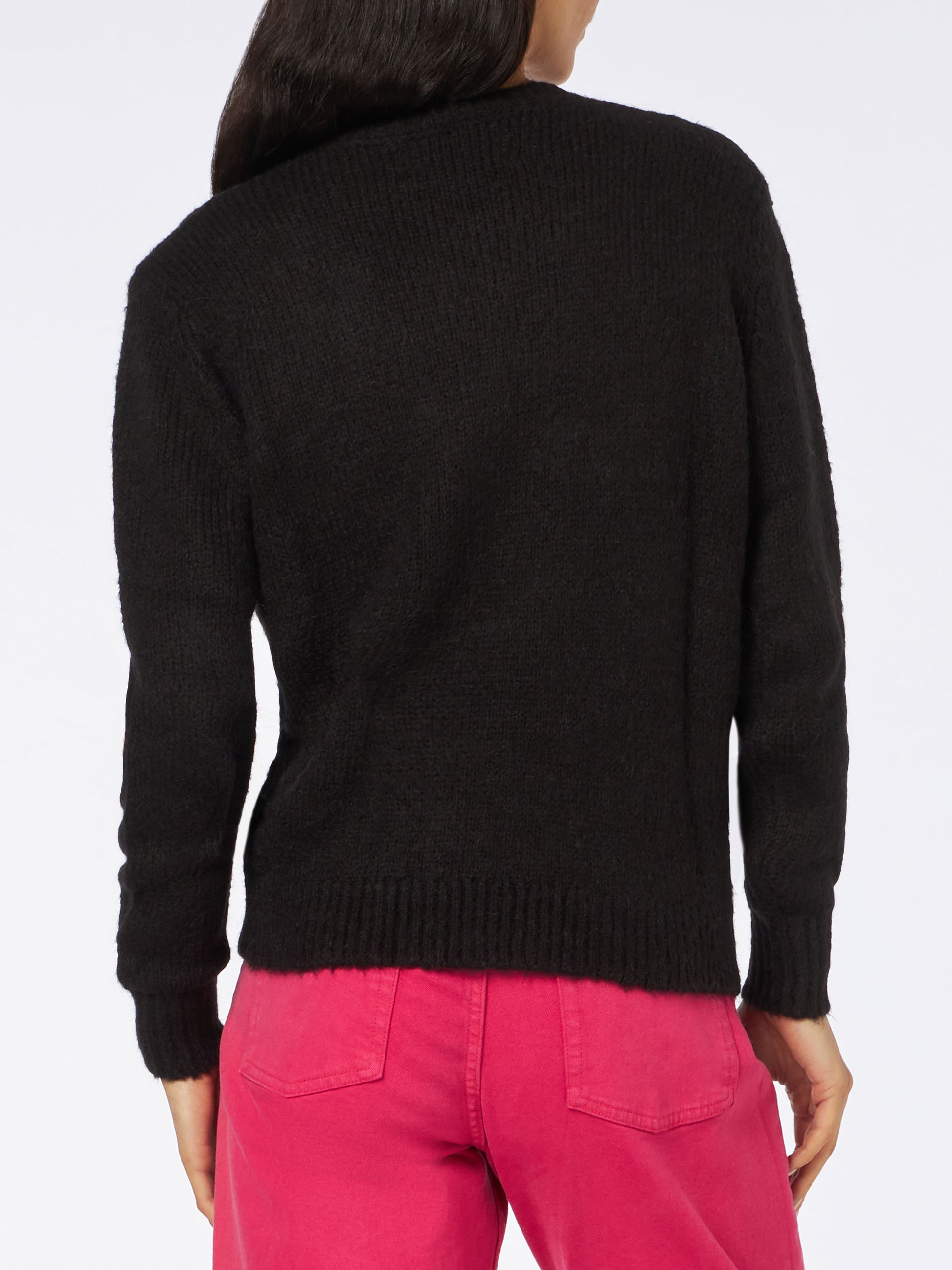 Woman crewneck soft sweater with cats crochet patch and Volevo un Gatto Nero embroidery - MC2 Saint Barth