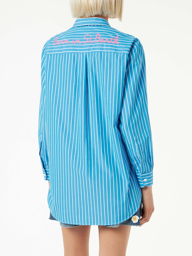 Striped cotton shirt with Born in St. Barth embroidery