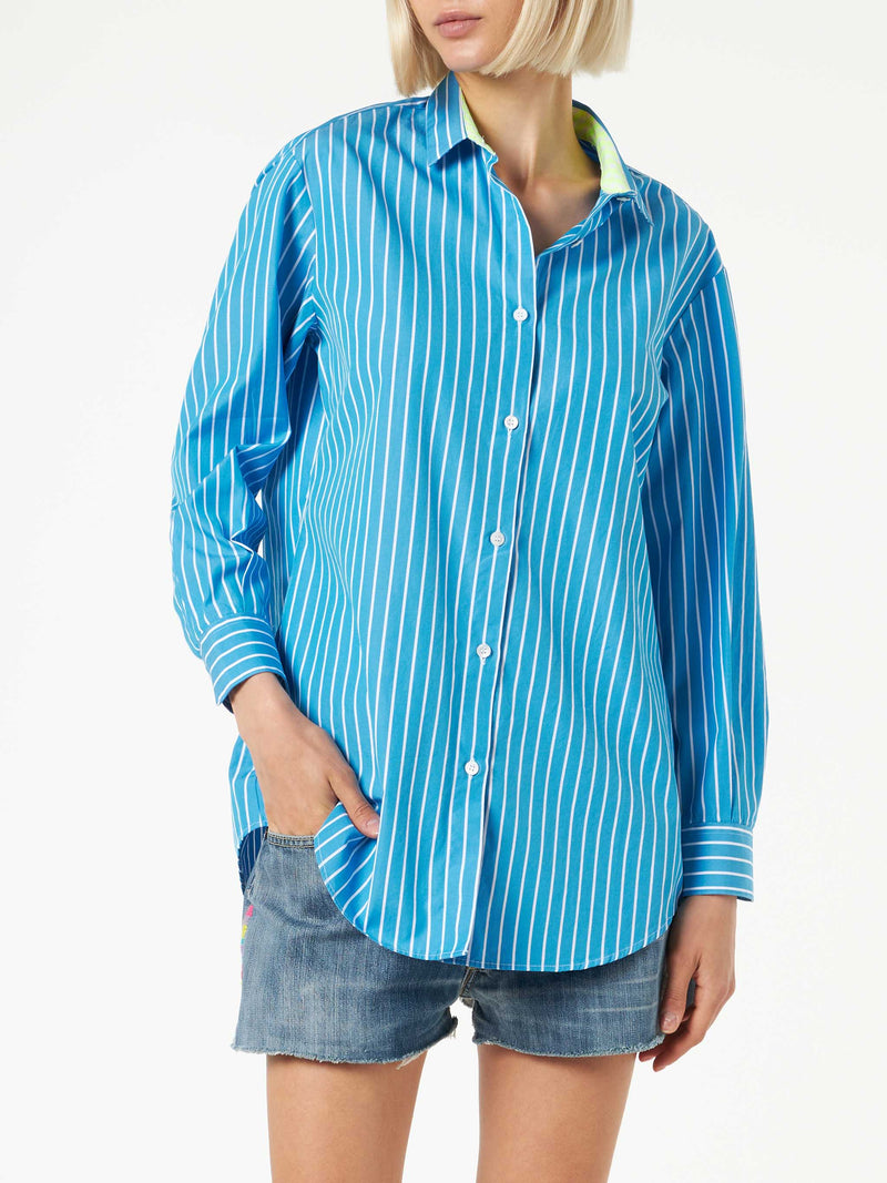 Camicia in cotone a righe con ricamo Born in St. Barth