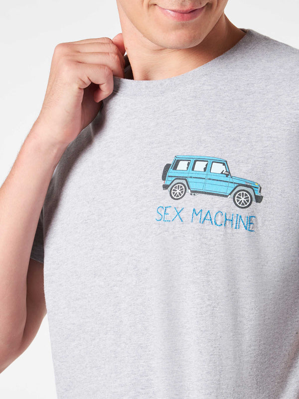 T-shirt da uomo in cotone pesante con ricamo Sex Machine