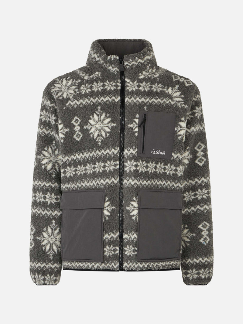 Man sherpa jacket with fair-isle print