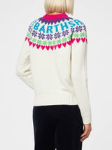 Woman crewneck white sweater with fair isle heart print