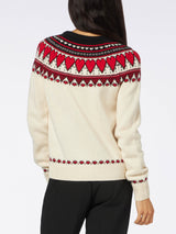 Maglione bianco da donna New Queen stampa cuori fair isle