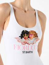 Costume intero da donna con stampa Angeli Fiorucci | FIORUCCI EDIZIONE SPECIALE