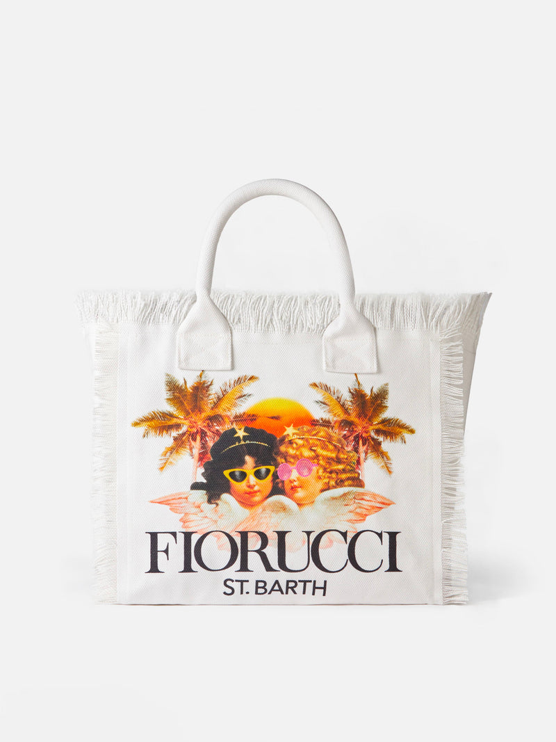 Borsa a spalla Vanity in canvas bianco con stampa angeli Fiorucci | FIORUCCI SPECIAL EDITION