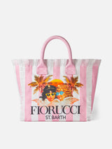 Vanity canvas shoulder bag with white and pink stripes and Fiorucci angels print | FIORUCCI SPECIAL EDITION