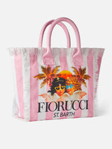 Vanity Canvas-Umhängetasche mit weißen und rosa Streifen und Fiorucci-Engel-Print | FIORUCCI-SONDERAUSGABE