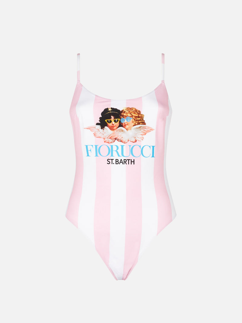 Einteiliger Badeanzug mit Streifenengeln von Fiorucci | FIORUCCI-SONDERAUSGABE