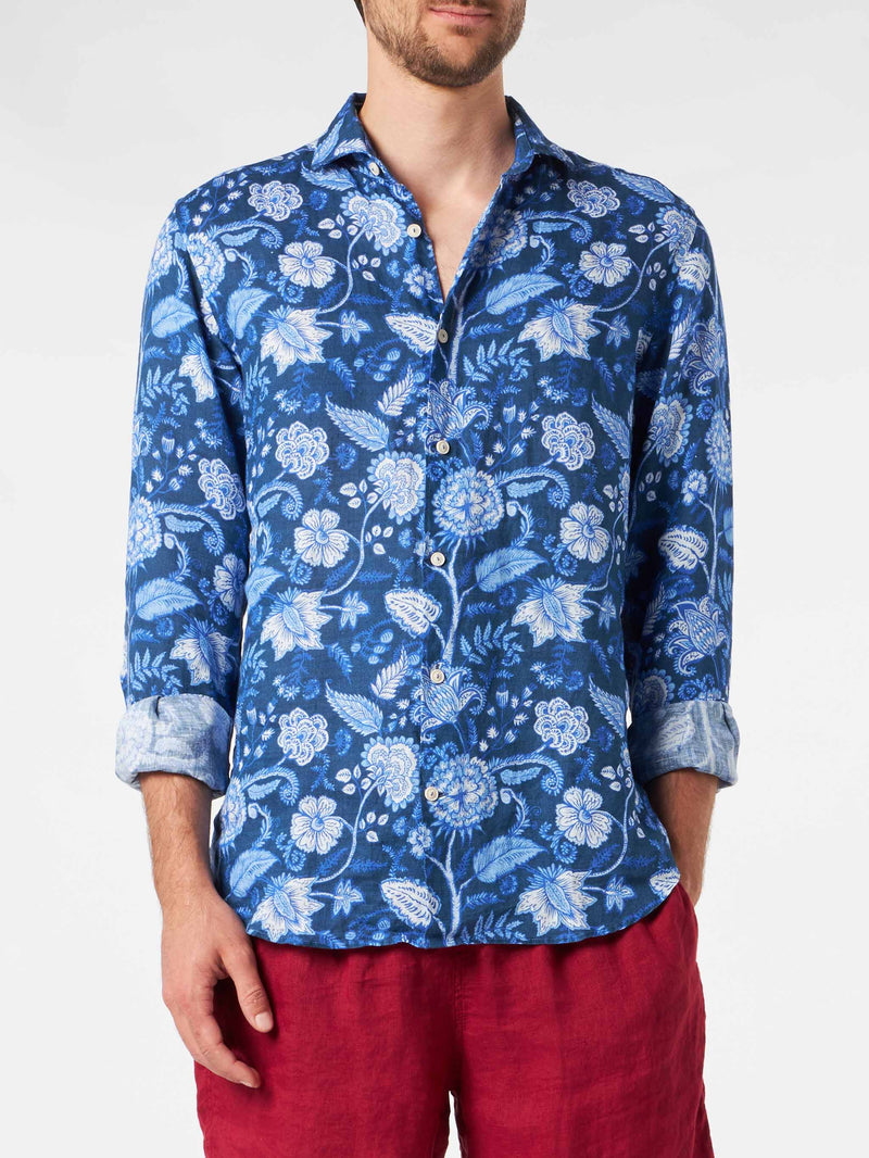 Man linen Pamplona shirt with flower print