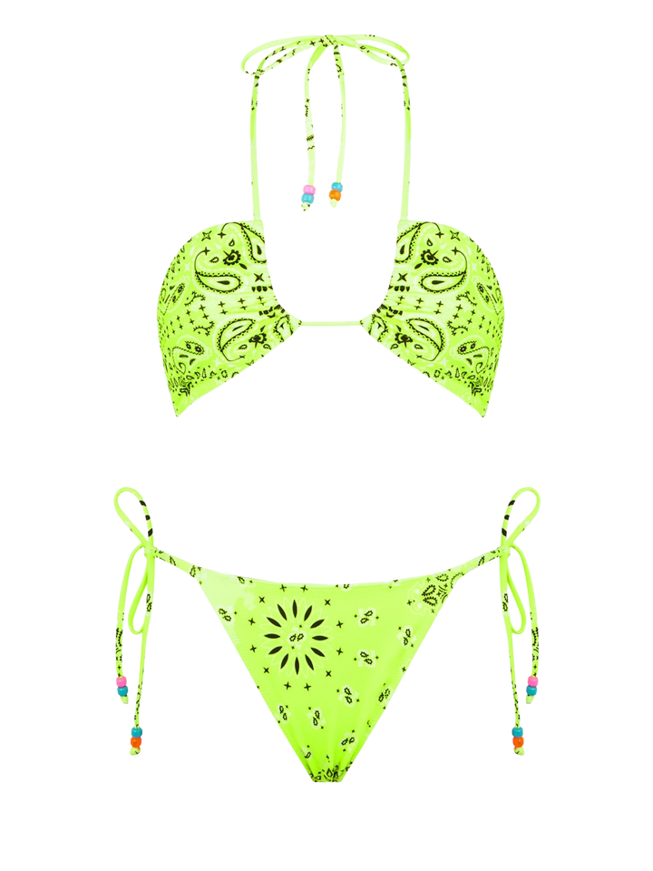 Bandeau-Bikini für Damen mit Bandana-Print und Anhängern