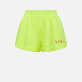 Woman fluo yellow cotton short pants