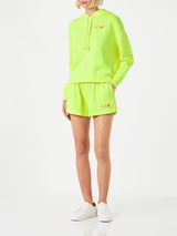 Fluo yellow hoodie with St. Barth embroidery