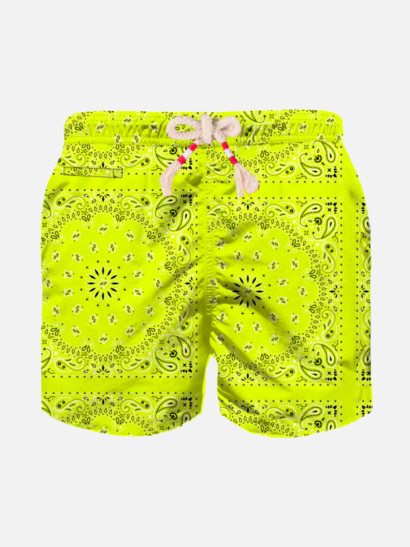 Badeshorts für Jungen mit neongelbem Bandana-Print