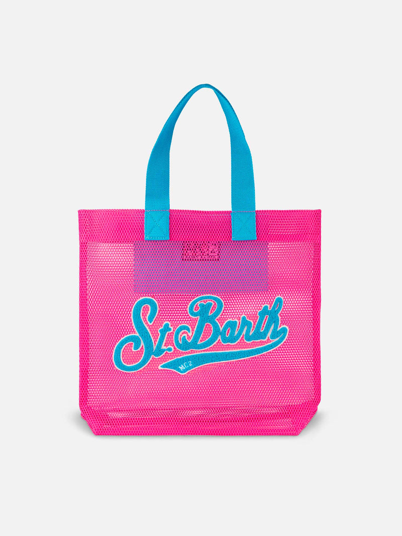 Borsa Shopper fucsia in rete con patch in spugna