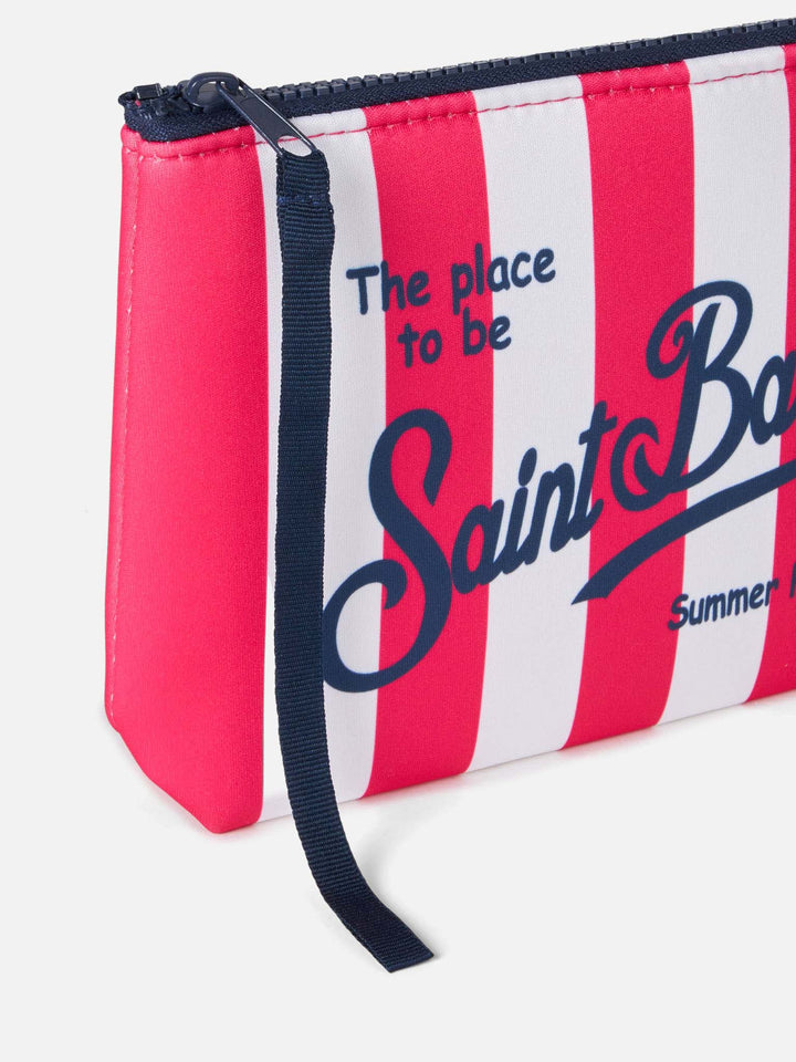 Pochette Aline in scuba con stampa a righe fucsia