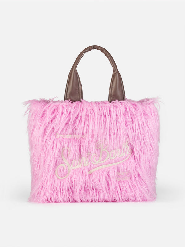 Vanity furry soft shoulder bag with Saint Barth embroidery