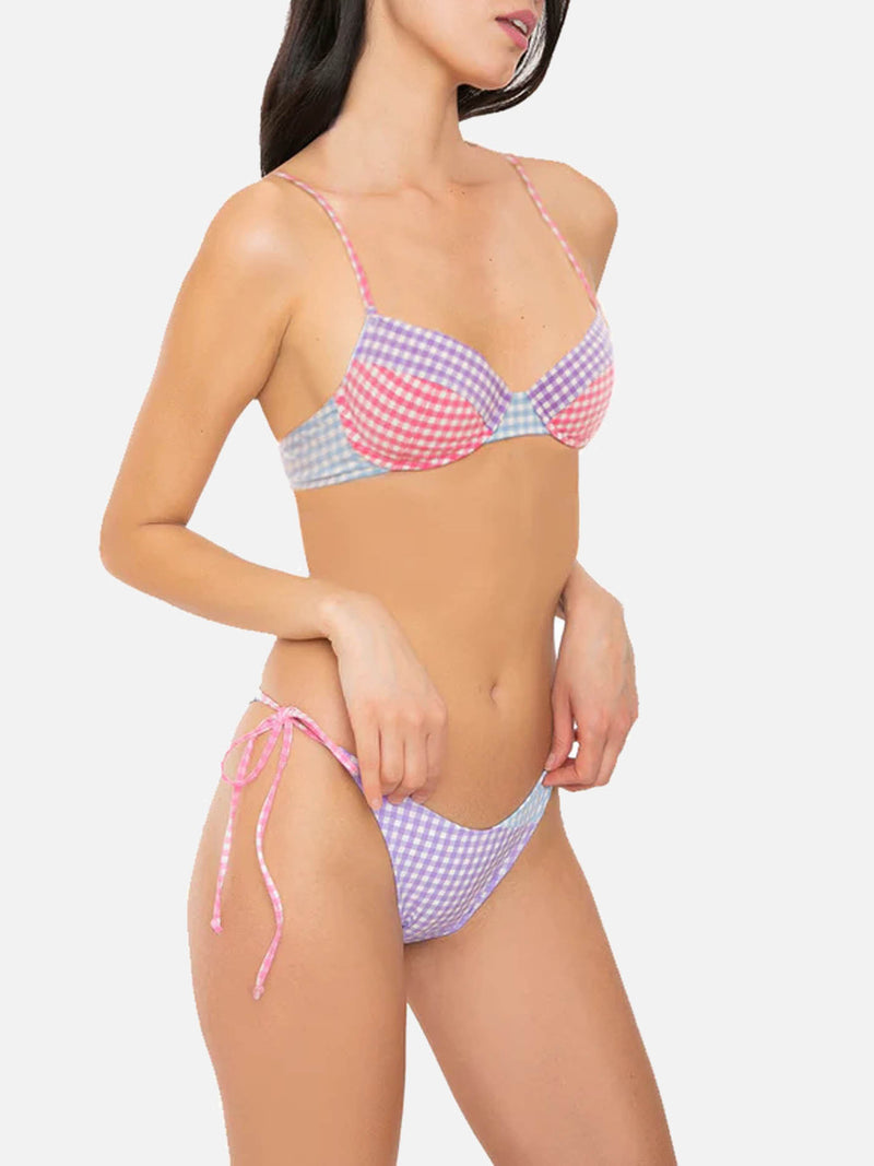 Gingham-Bralette-Bikini mit Bügel