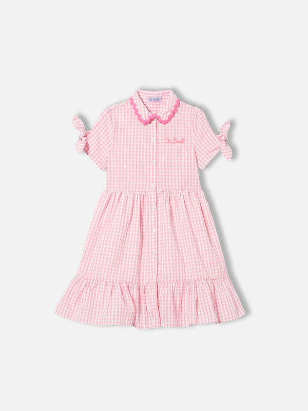 Mädchenkleid mit weißem und rosa Gingham-Print