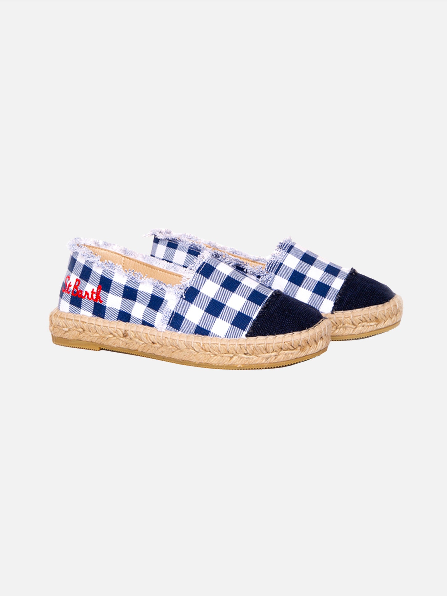 Gingham print canvas espadrillas with embroidery