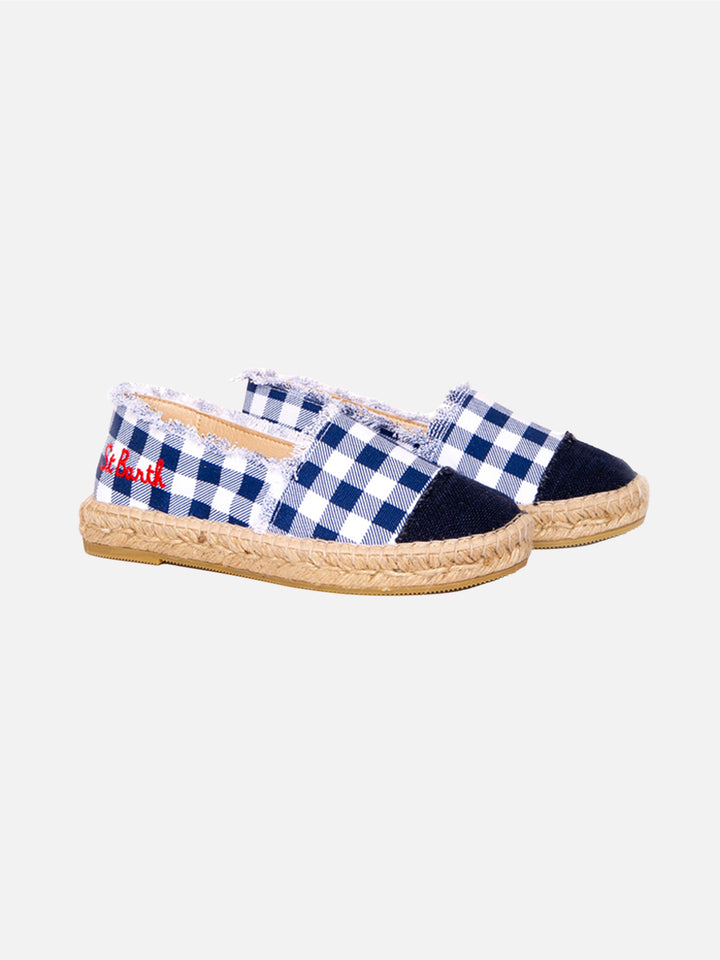 Gingham print canvas espadrillas with embroidery